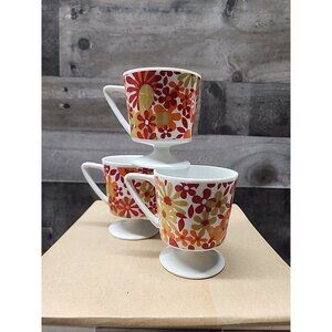 Vintage Retro Floral Pedestal Cups Set Of 3 Japan